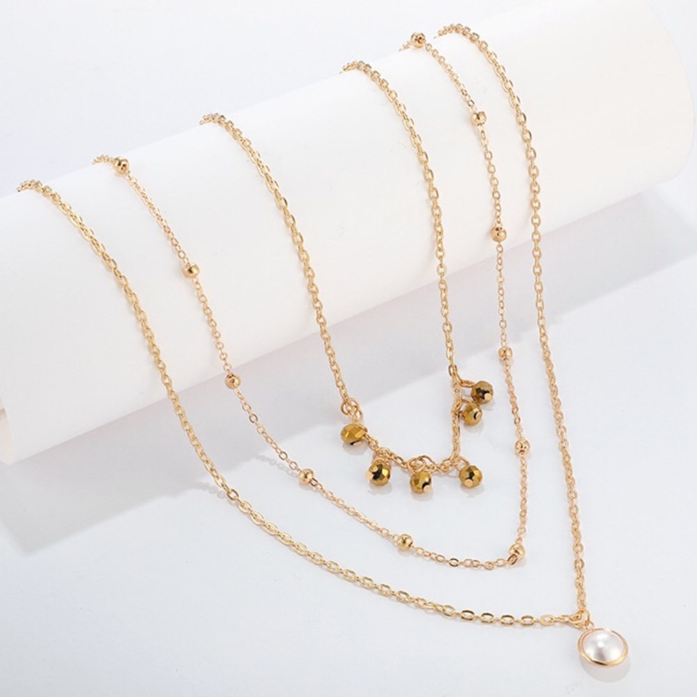 🎉 New Layered Pearl Beaded Gold Plated Necklace